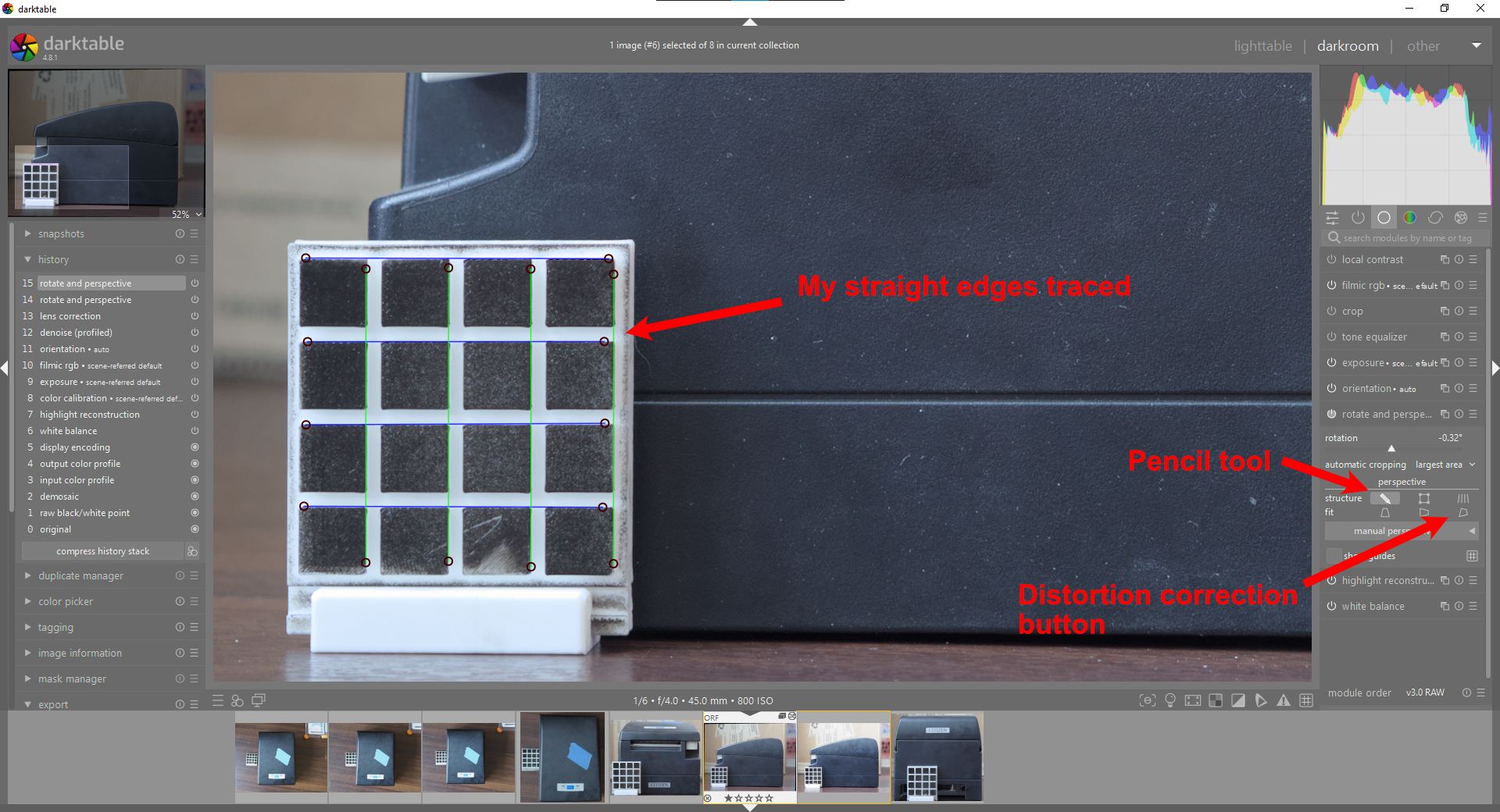 The edges traced, with relevant buttons pointed out