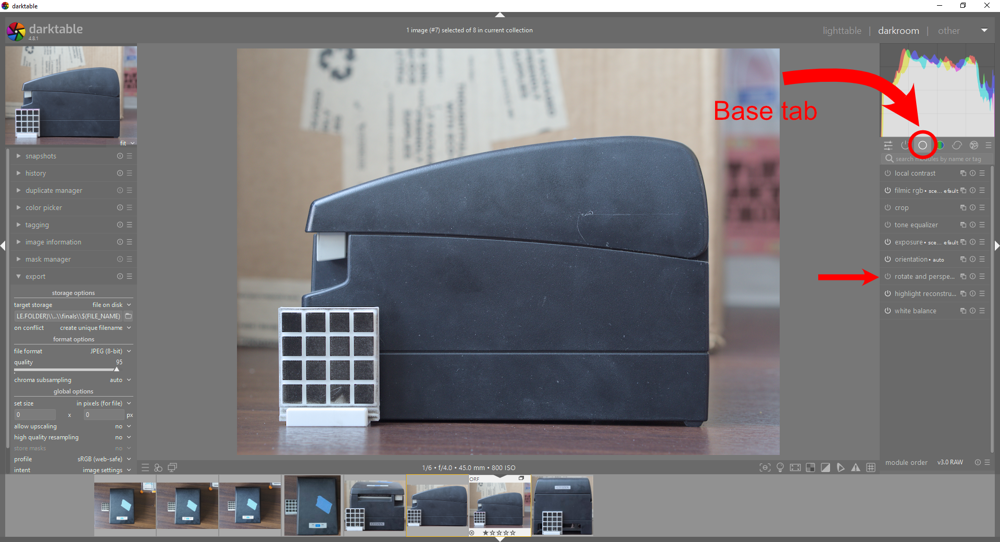 darkroom view, with base view pointed out